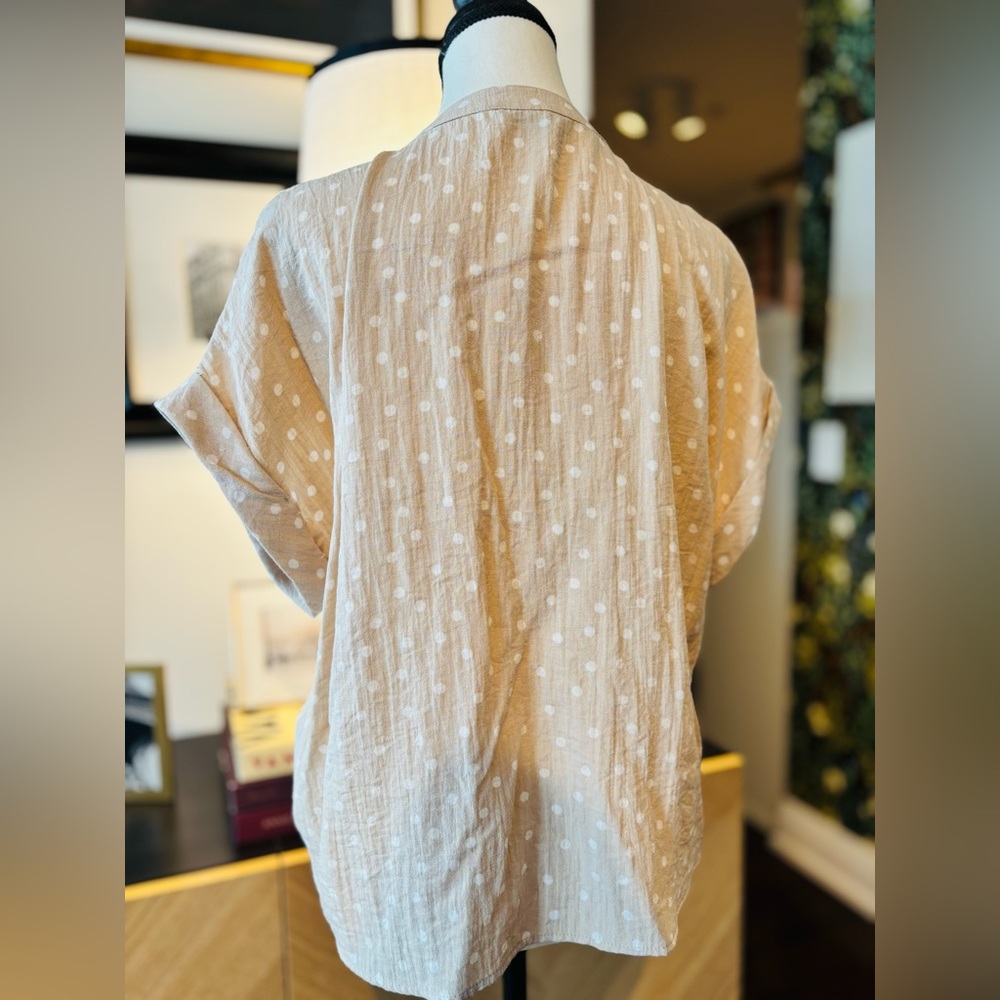 TAHARI Polka Dot Tie-Front Blouse - Cream - Picture 8 of 10